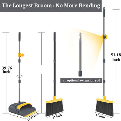 Broom and Dustpan Set for Home，Broom and Dustpan Set, Broom Dustpan Set, Broom and Dustpan Combo for Office, Indoor&Outdoor Sweeping, Stand up Broom and Dustpan (Gray&Yellow)