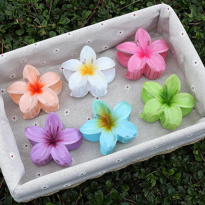 Hawaiian Flower Hair Clips for Women 6 Pack Flower Hair Claw Clips Plumeria Claw Clips for Thin Hair Large Claw Clips for Thick Hair Beach Tropical Hair Accessories for Girls -Hawaii