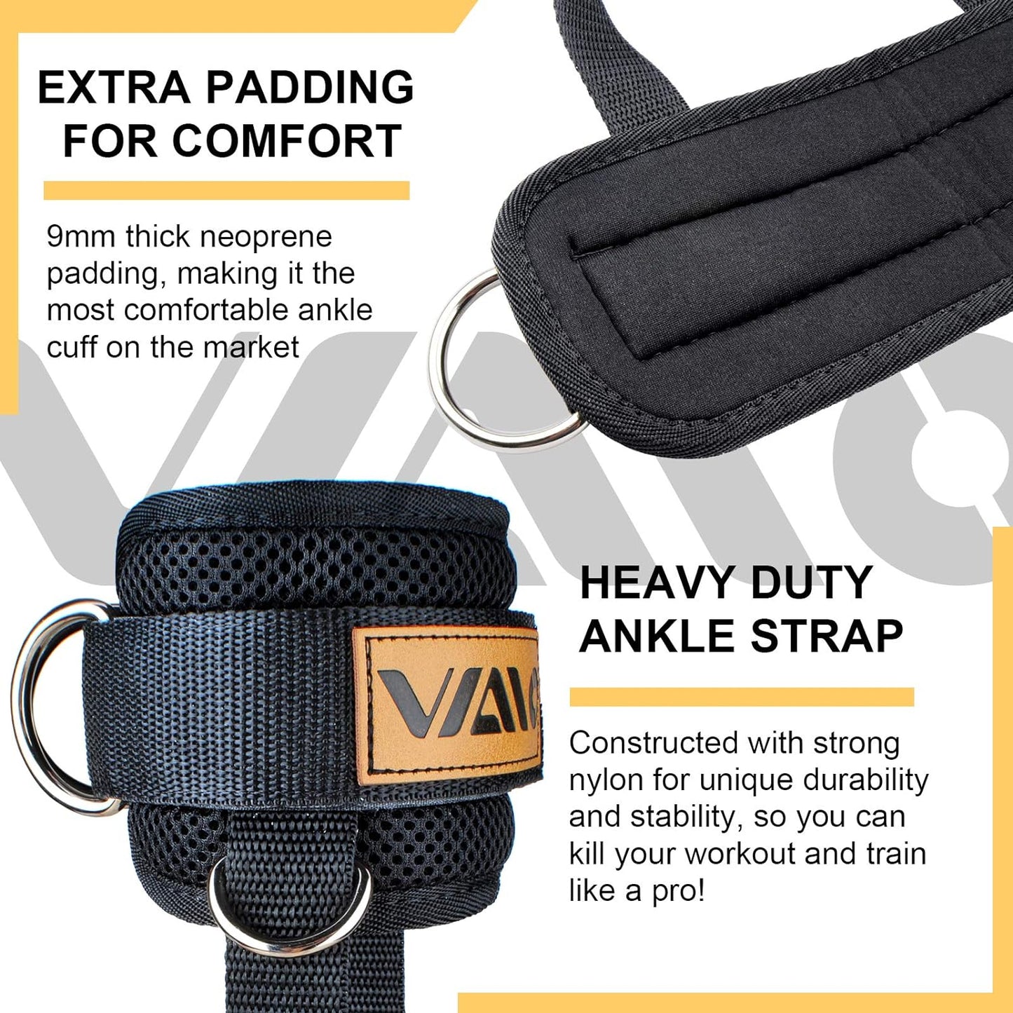 Ankle Straps for Cable Machines,Adjustable Comfort Fit Neoprene, Reinforce Double D-Ring - Premium Ankle Cuffs to Improve Abdominal Muscles, Lift the Butts, Tone the Legs for Men & Women