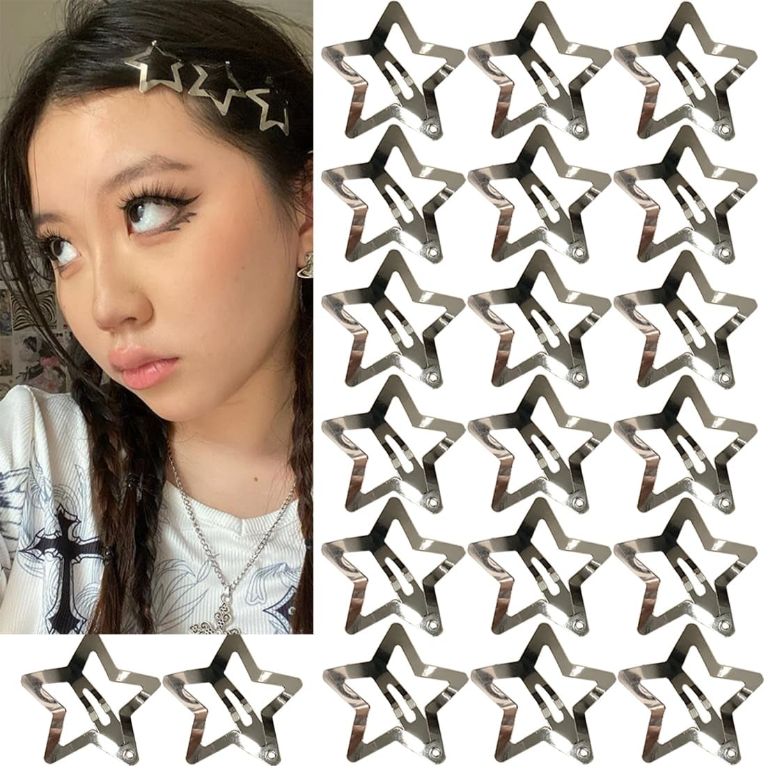 20 PCS 1.22" Star Hair Clips Snap Star Hair Accessories Non Slip Star Clips for Girls Women Y2K Accessories Silver Metal Hair Clips Star Hair Barrettes Star Hair Clips for Women Star Hair Clip