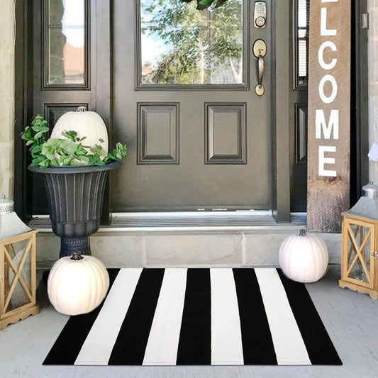 Black White Striped Rug -24" X36“ Front Door Mats Outdoor,Washable Rug for Front Porch Decor,Spring Summer Welcome Mats Outdoor Indoor, Doormat for Farmhouse/Entryway/Home Entrance