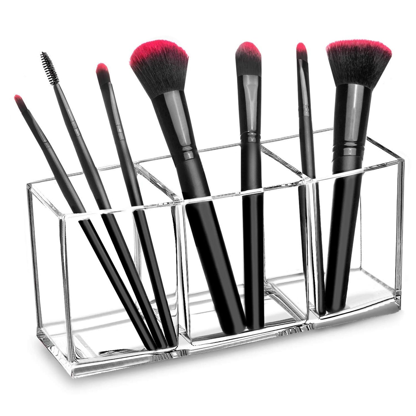 Clear Makeup Brush Holder Organizer, Acrylic Cosmetic Brushes Storage with 3 Slots, Eyeliners Display Case for Vanity