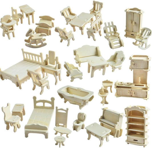 1:20 Scale Wooden Piecese 34Sets Furnitures for Dollhouse(Furniture Sets)