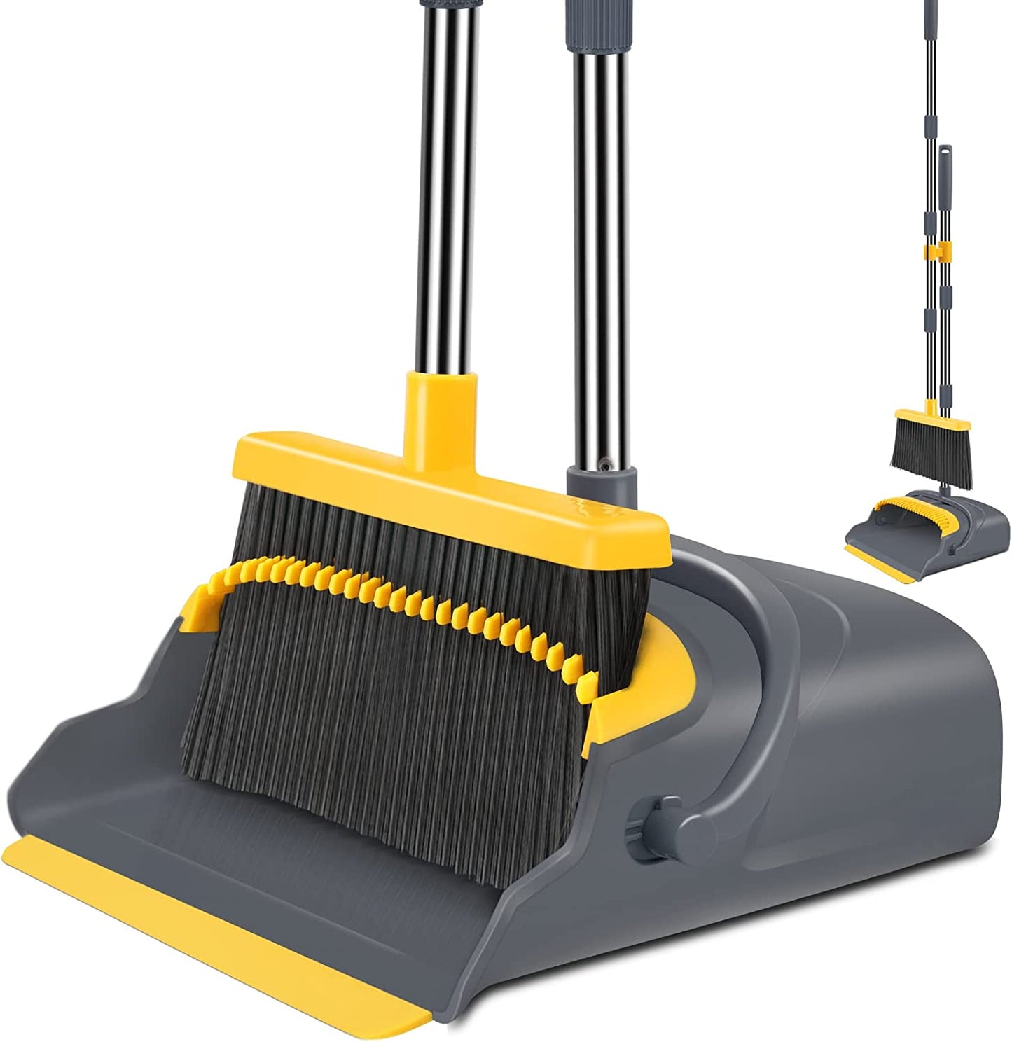 Broom and Dustpan Set for Home，Broom and Dustpan Set, Broom Dustpan Set, Broom and Dustpan Combo for Office, Indoor&Outdoor Sweeping, Stand up Broom and Dustpan (Gray&Yellow)