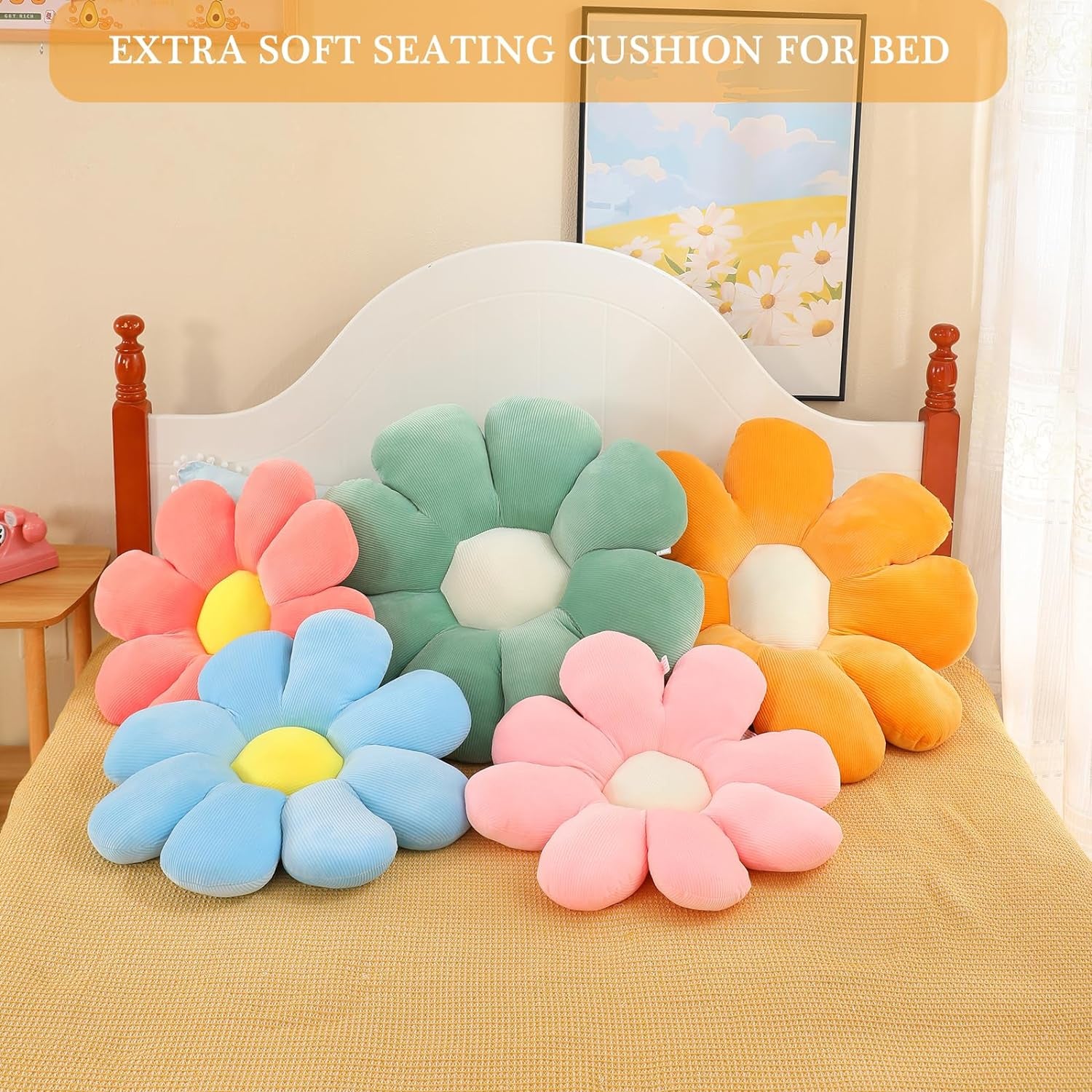 Flower Pillow, Daisy Pillow Flower Shaped Pillow Floor Pillow Flower Plush Pillow Cute Decorative Pillows Floor Cushions Flower Seat Cushion for Bedroom Sofa Chair(Grey, 15.75")