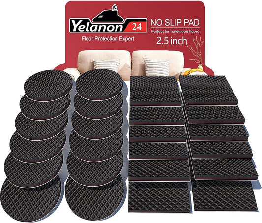 Non Slip Furniture Pads -24 Pcs 2.5" Furniture Grippers, Non Skid for Furniture Legs,Self Adhesive Rubber Furniture Feet, anti Slide Furniture Hardwood Floor Protector for Keep Couch Stoppers