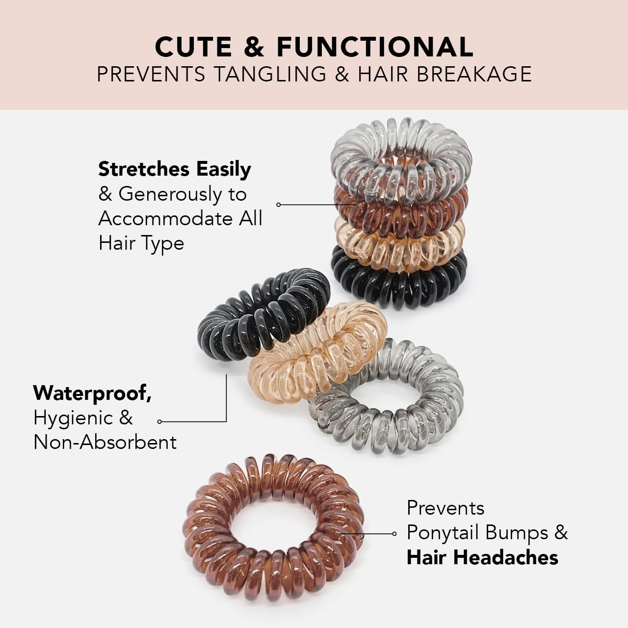 Spiral Hair Ties for Women - Coil Hair Ties for Thick Hair | No Crease Hair Tie | Spiral Hair Ties No Damage | Hair Coils & Phone Cord Hair Ties for Thin Hair, Hair Ties Spiral, 8Pcs (Brunette)