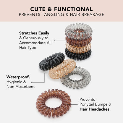 Spiral Hair Ties for Women - Coil Hair Ties for Thick Hair | No Crease Hair Tie | Spiral Hair Ties No Damage | Hair Coils & Phone Cord Hair Ties for Thin Hair, Hair Ties Spiral, 8Pcs (Brunette)