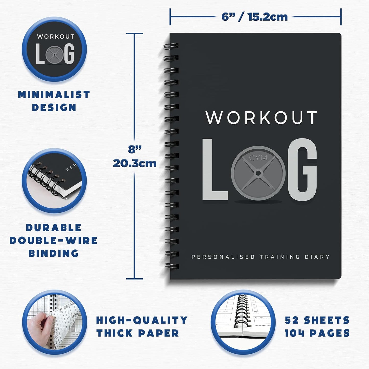 Workout Planner for Daily Fitness Tracking & Goals Setting - A5 Size, 6” X 8”, Charcoal Gray - Men & Women Personal Home & Gym Training Diary - Log Book Journal - by