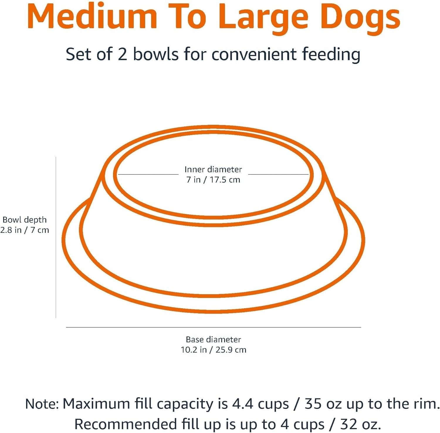 Stainless Steel Non-Skid Pet Dog Water and Food Bowl, 2-Pack (10 X 2.8 Inches), Each Holds up to 4 Cups