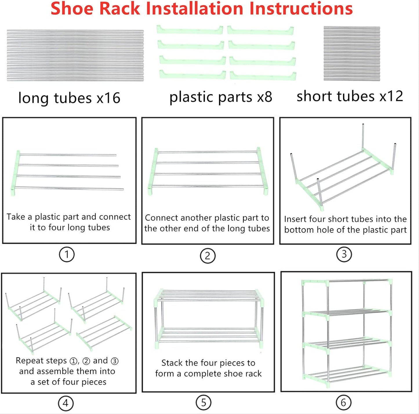 Stackable Small Shoe Rack, Entryway, Hallway and Closet Space Saving Storage and Organization (4-Tier, Green)