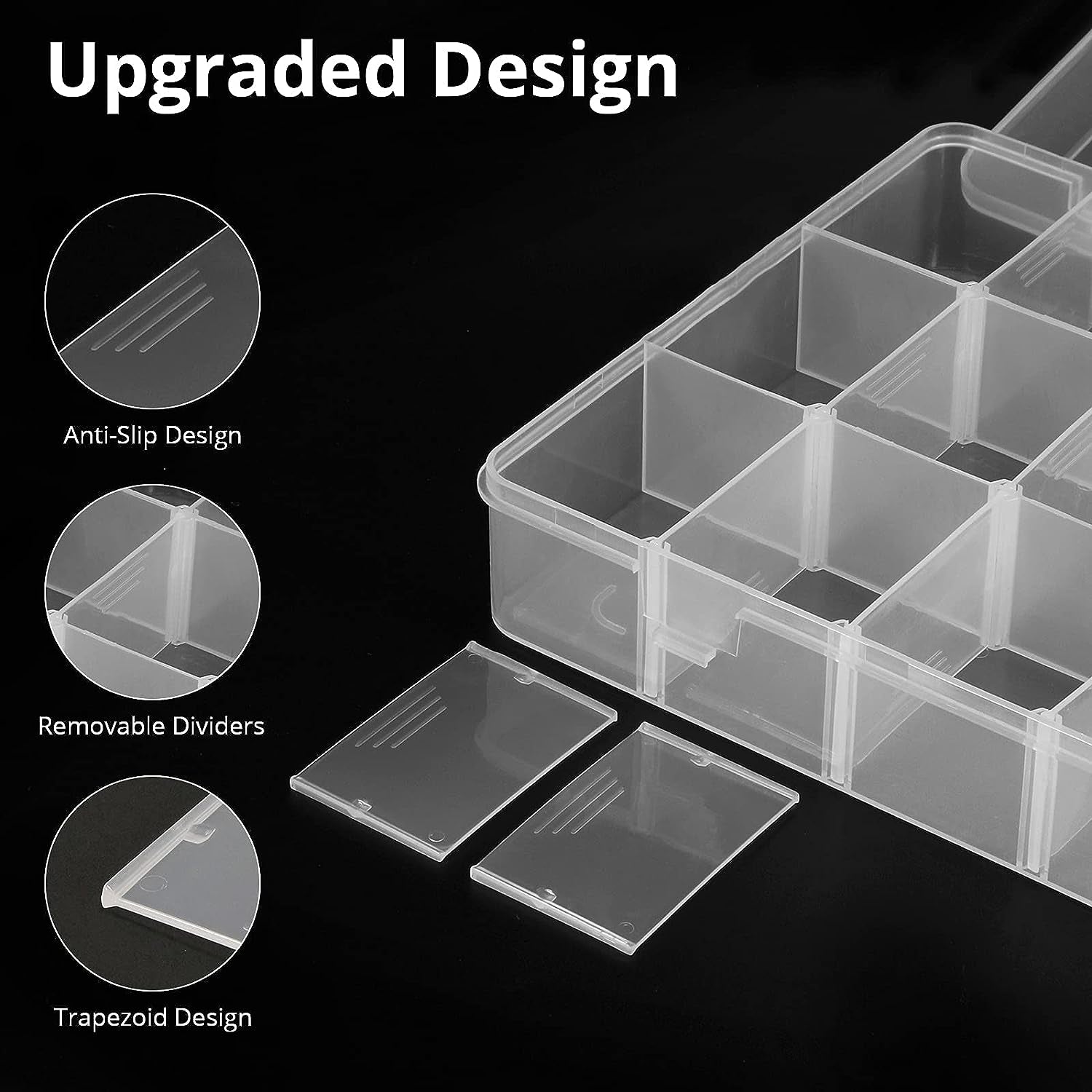 18 Grids Plastic Organizer Box with Dividers,  Clear Compartment Container Storage for Beads Crafts Jewelry Fishing Tackles, Size 7.9 X 6.2 X 1.2 In