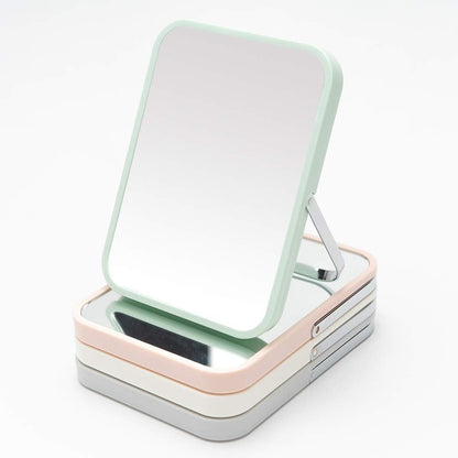 Table Desk Vanity Makeup Mirror,8-Inch Portable Folding Mirror with Metal Stand 90°Adjustable Rotation Tavel Make up Mirror Hanging Bathroom for Shower Shaving(Green)