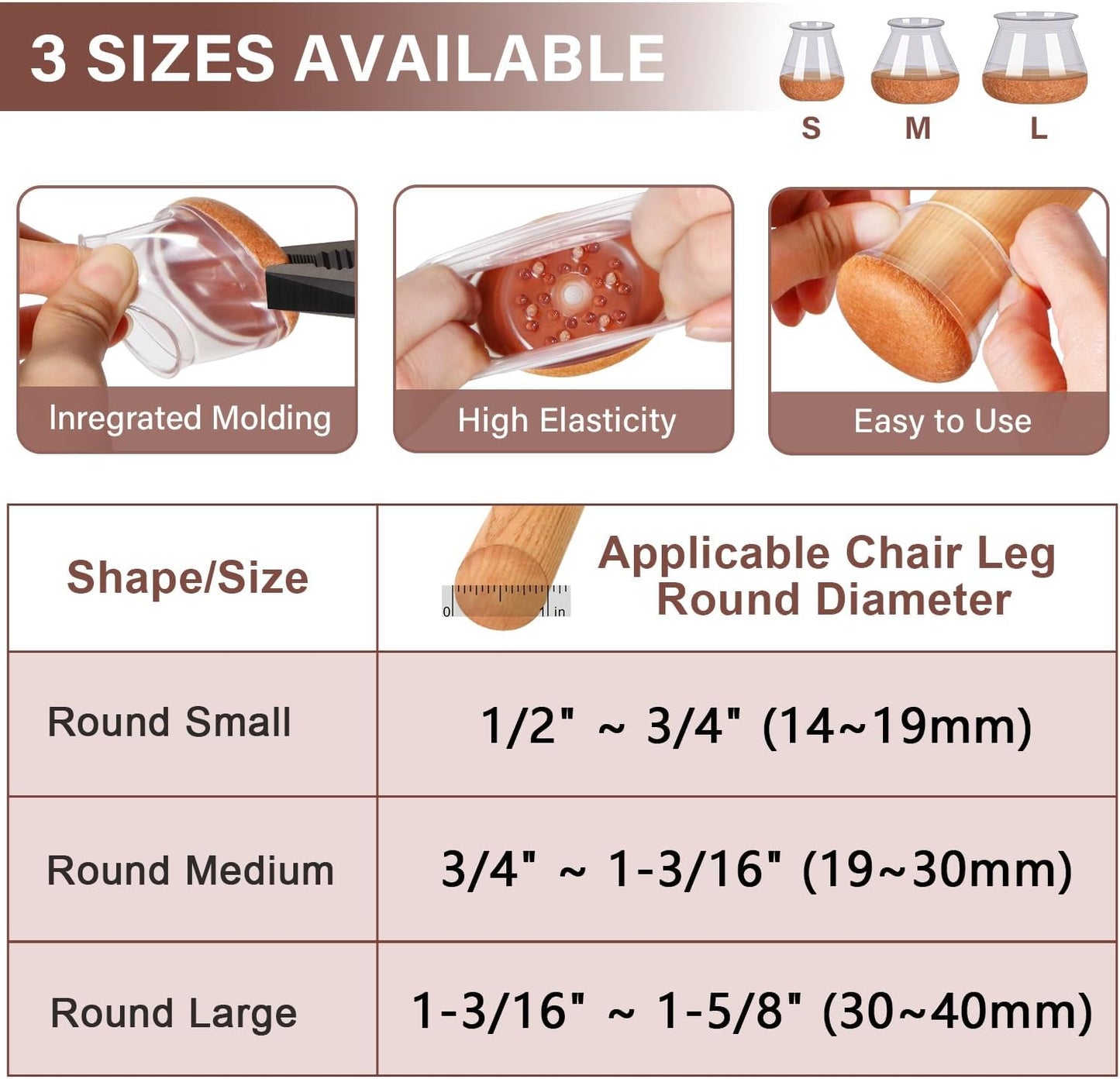 Chair Leg Floor Protectors Chair Leg Protectors for Hardwood Floors Felt Silicone Caps Strengthen Bottom Protection Non Slip Reduce Noise 32 Pack Clear round Large Fit 1-3/16" ~ 1-5/8" (30~40Mm)