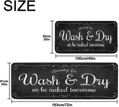 Laundry Room Long Mat Area Rug Non-Slip Floor Mat Waterproof Farmhouse Carpet for Kitchen 49" X 20"(Black-2)