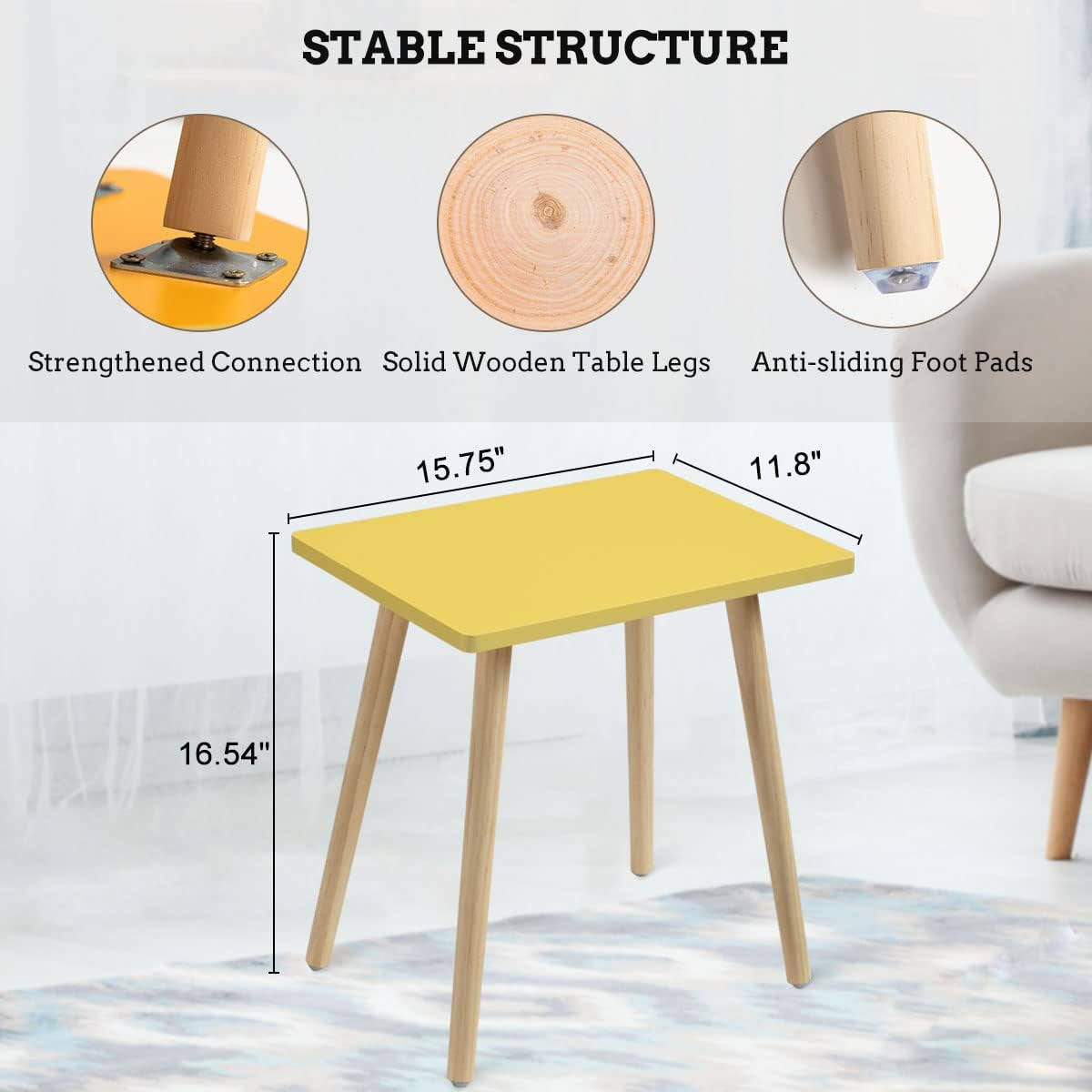 Side Table, Small End Table Accent Living Room Bedroom Balcony Office, Modern Bedside Home Decor, Easy Assembly, (Yellow, 15.75D X 11.8W 16.54H In)