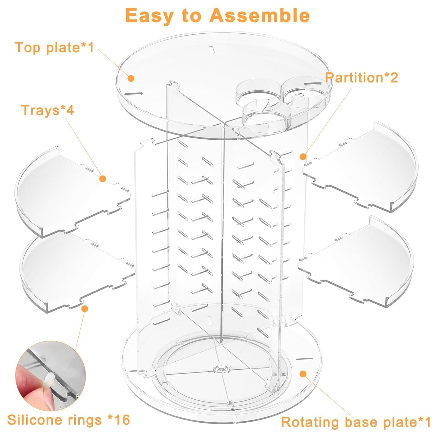 Rotating Makeup Organizer, DIY 8 Adjustable Layers Spinning Skincare Organizer, Cosmetic Display Case with Brush Holder Perfume Tray, Multi-Function Storage Carousel for Vanity Bathroom Countertop