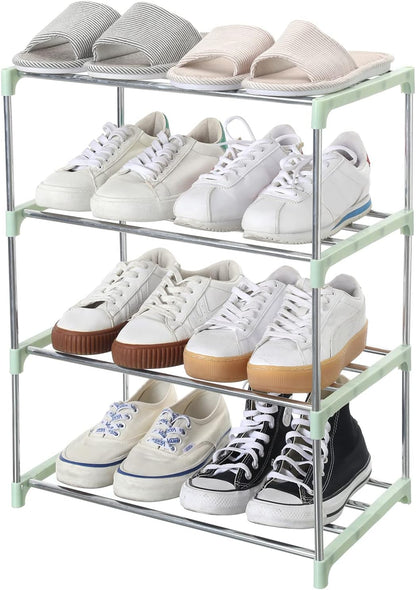 Stackable Small Shoe Rack, Entryway, Hallway and Closet Space Saving Storage and Organization (4-Tier, Green)