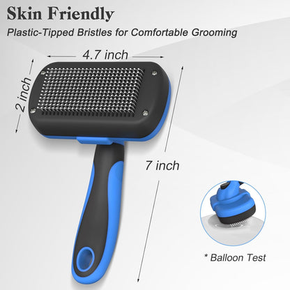 Self Cleaning Slicker Brush for Dogs & Cats, Skin Friendly Grooming Cat Brush, Dog Brush for Shedding, Deshedding Brush, Hair Brush Puppy Brush for Haired Dogs, Pet Supplies Accessories, Blue