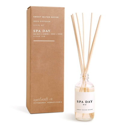 Spa Day Reed Diffuser Set - Sea Salt, Jasmine, Wood, and Cream Scented Diffuser - Relaxing Spa Scent Diffusers for Home, Long Lasting Fragrance, Made in the USA