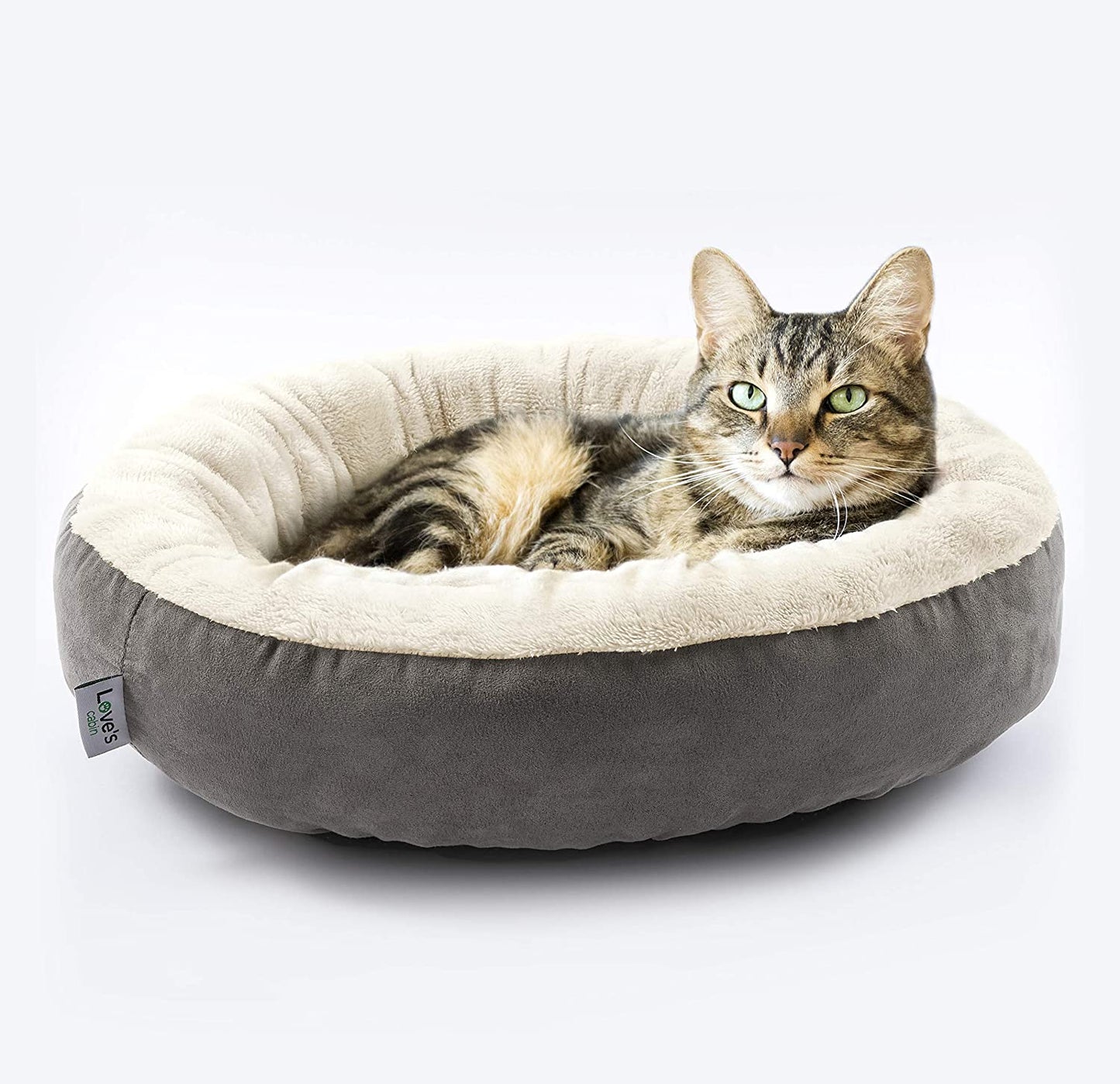 round Donut Cat and Dog Cushion Bed, 20In Bed for Cats or Small Dogs, Anti-Slip & Water-Resistant Bottom, Super Soft Durable Fabric Pet Beds, Washable Luxury Cat & Dog Bed Gray