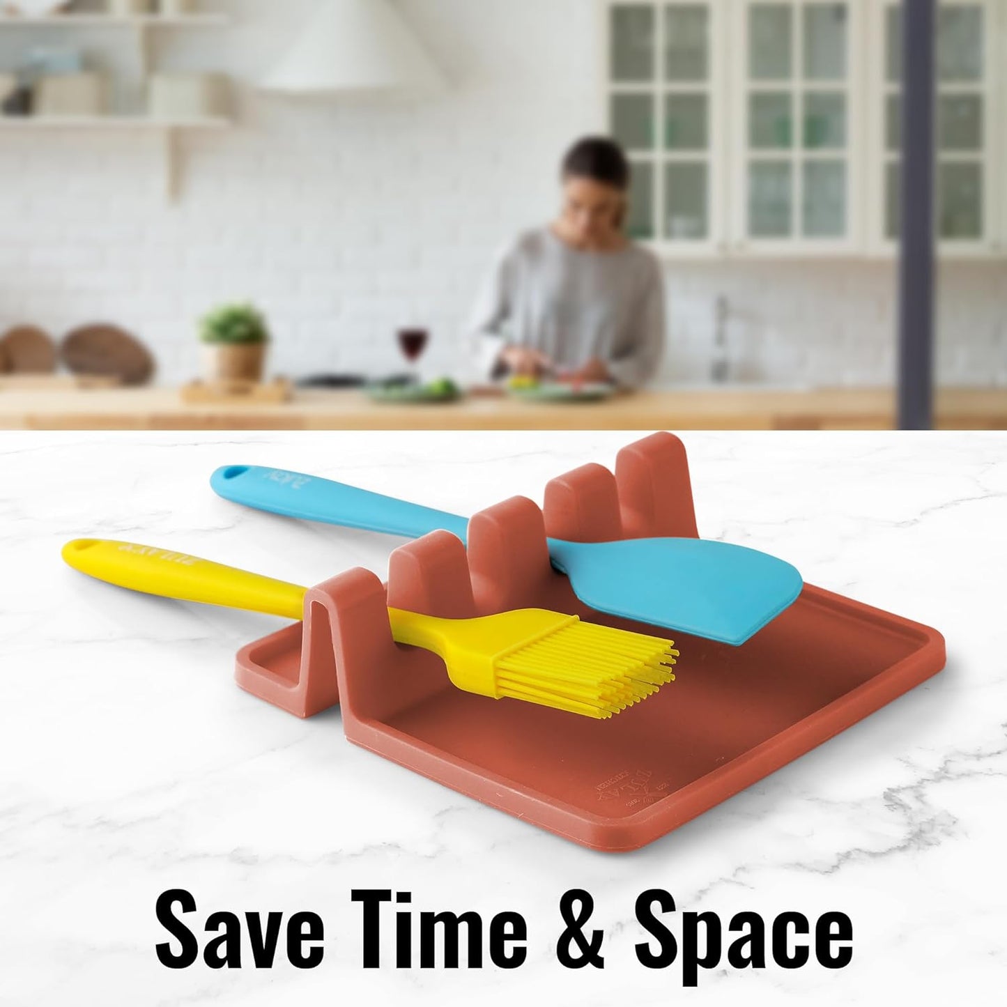 Silicone Utensil Rest with Drip Pad for Multiple Utensils - Bpa-Free, Heat-Resistant Spoon Rest & Spoon Holder for Stove Top - Kitchen Utensil Holder for Ladles & Tongs - Canyon Rose