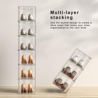 Clear Shoe Rack Storage Organizer, 6 Tier Stackable Shoe Organizer for Closet, Free Standing Shoe Racks for Entryway, Space Saving Vertical Shoe Rack Sneaker Container Bin Holder