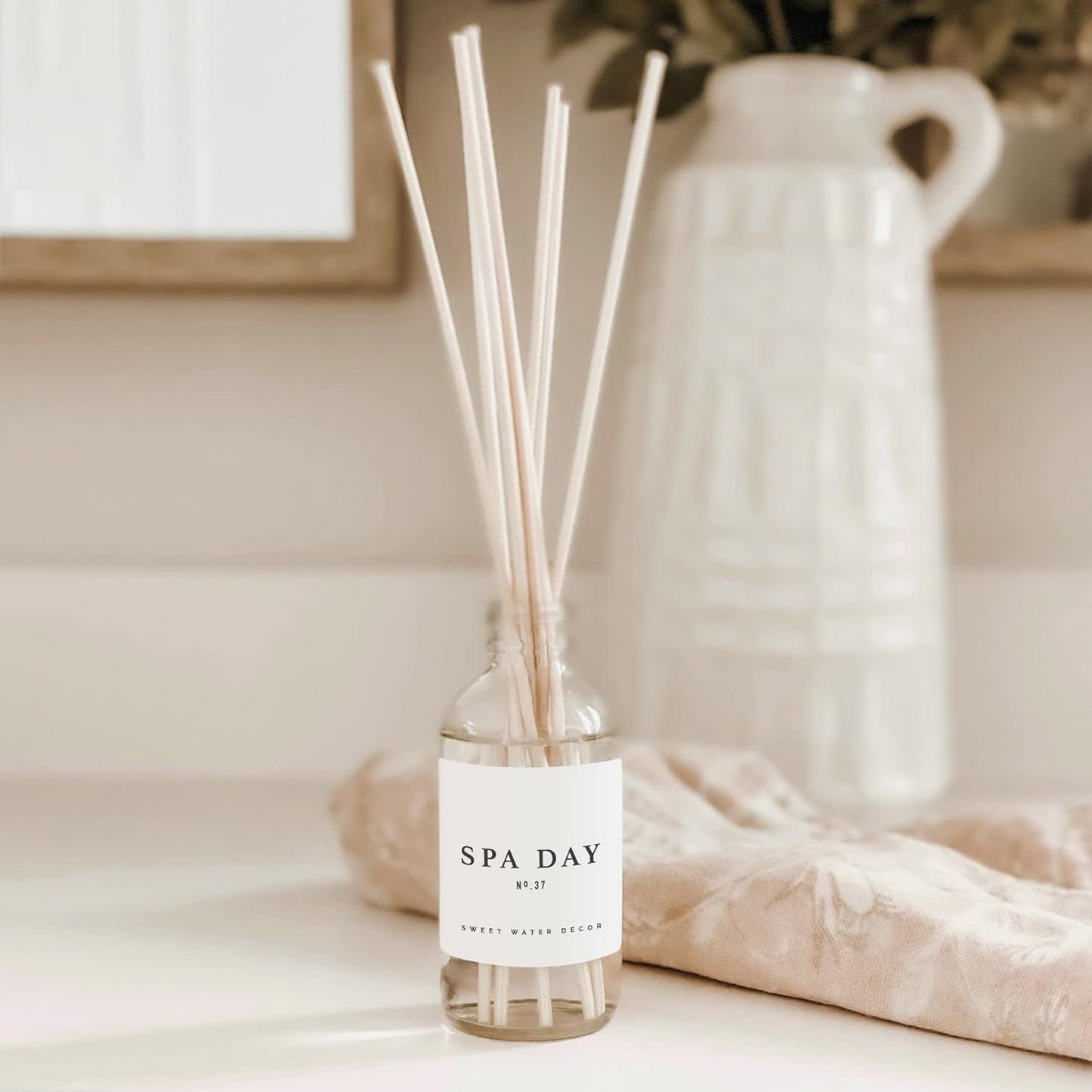 Spa Day Reed Diffuser Set - Sea Salt, Jasmine, Wood, and Cream Scented Diffuser - Relaxing Spa Scent Diffusers for Home, Long Lasting Fragrance, Made in the USA