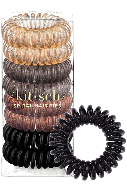 Spiral Hair Ties for Women - Coil Hair Ties for Thick Hair | No Crease Hair Tie | Spiral Hair Ties No Damage | Hair Coils & Phone Cord Hair Ties for Thin Hair, Hair Ties Spiral, 8Pcs (Brunette)