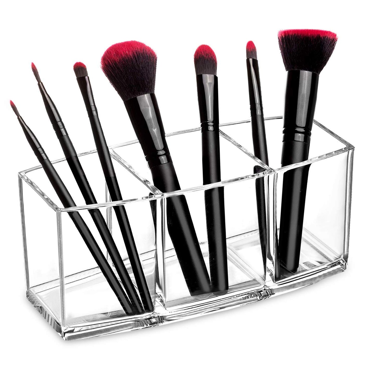 Clear Makeup Brush Holder Organizer, Acrylic Cosmetic Brushes Storage with 3 Slots, Eyeliners Display Case for Vanity