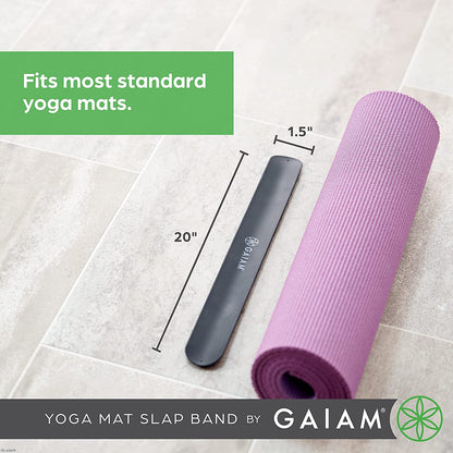 Yoga Mat Strap Slap Band - Keeps Your Mat Tightly Rolled and Secure with One Snap - Strong Clasp for Yoga Mat Storage and Travel - Fits Most Size Mats (20"L X 1.5"W), Black