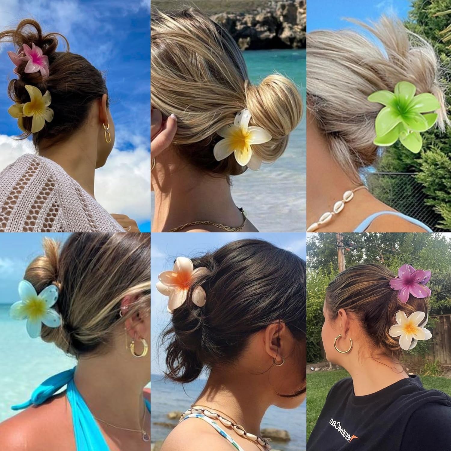 Hawaiian Flower Hair Clips for Women 6 Pack Flower Hair Claw Clips Plumeria Claw Clips for Thin Hair Large Claw Clips for Thick Hair Beach Tropical Hair Accessories for Girls -Hawaii