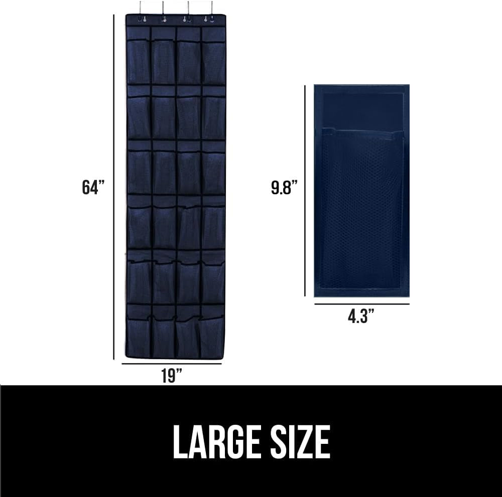 Slip Resistant Breathable Space Saving Mesh Large 24 Pocket Shoe Organizer, up to 40 Pounds, over the Door, Sturdy Closet Storage Rack Hangs on Closets for Shoes, Sneakers, Navy