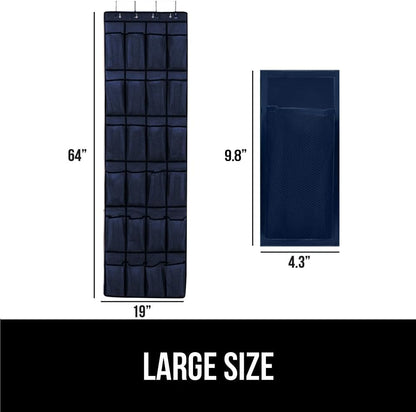 Slip Resistant Breathable Space Saving Mesh Large 24 Pocket Shoe Organizer, up to 40 Pounds, over the Door, Sturdy Closet Storage Rack Hangs on Closets for Shoes, Sneakers, Navy