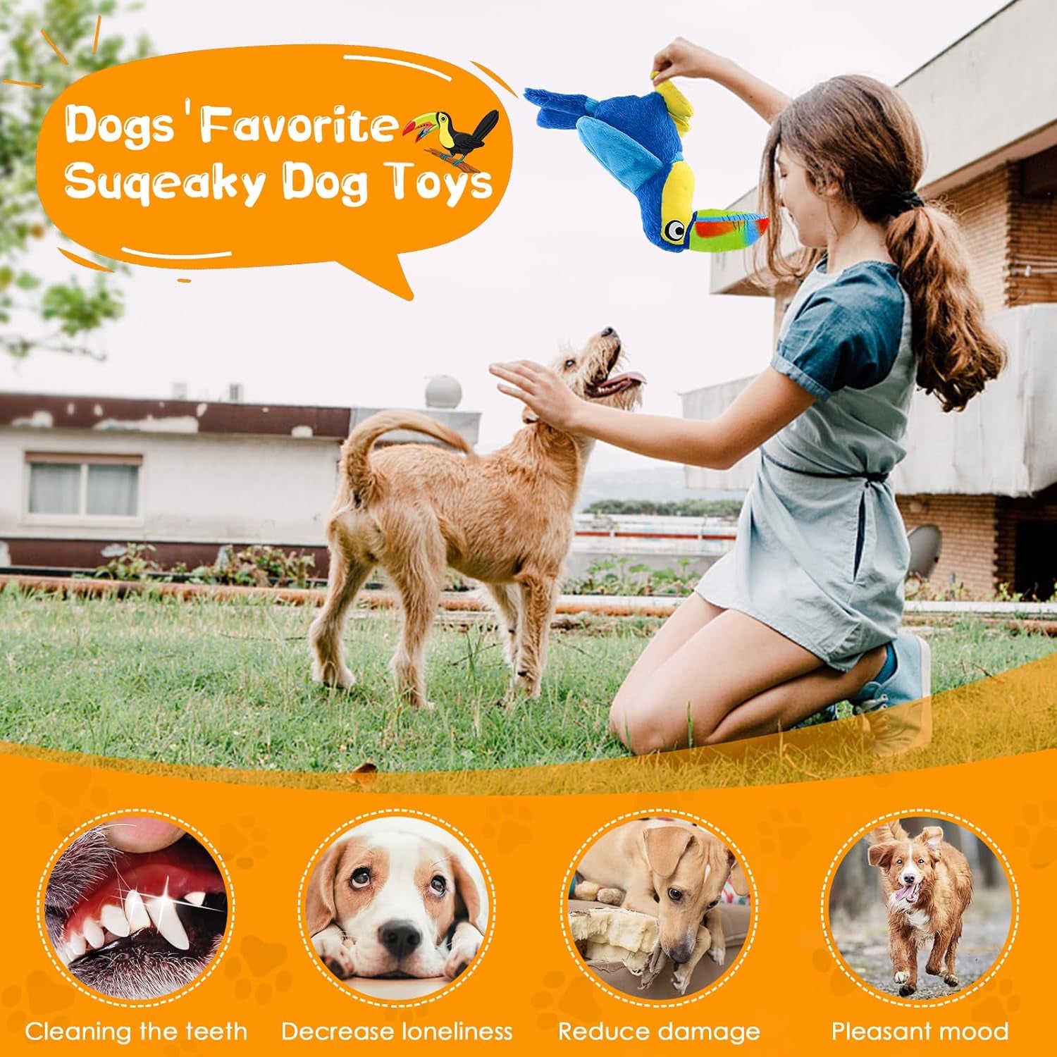 Large Squeaky Dog Toys: Colorful Plush Dog Toys -Big Soft Dog Chew Toys for Small, Medium, Large Dogs