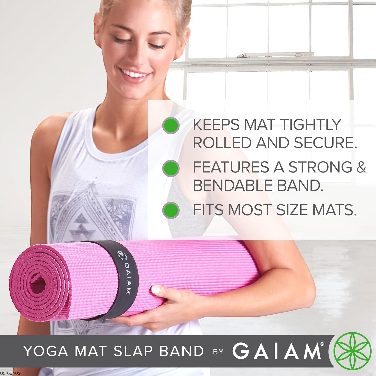 Yoga Mat Strap Slap Band - Keeps Your Mat Tightly Rolled and Secure with One Snap - Strong Clasp for Yoga Mat Storage and Travel - Fits Most Size Mats (20"L X 1.5"W), Black