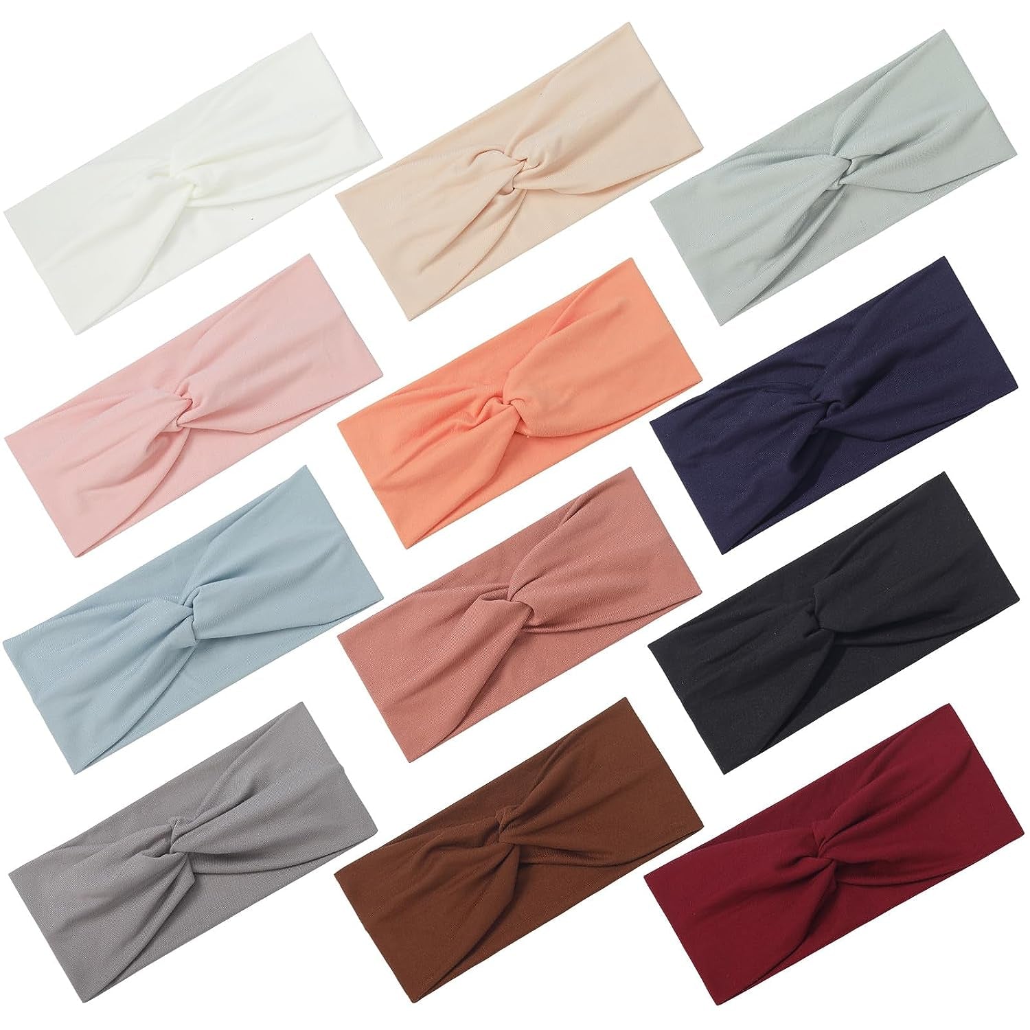 12 Pcs Stretchy Headbands for Women, Absorbed Sport Headband Soft Twist Knotted Headbands for Daily Life Yoga