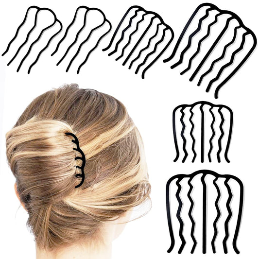 6 Piece Metal Hair Side Combs Hair Fork Clip Teeth Hair Pin Stick for Updo Bun, U Shape for Vintage Hairstyle Hair Accessories(4 Teeth, 7 Teeth)