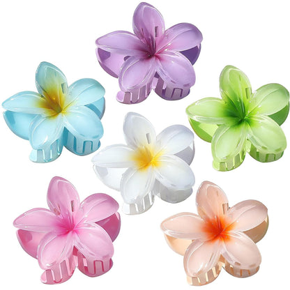 Hawaiian Flower Hair Clips for Women 6 Pack Flower Hair Claw Clips Plumeria Claw Clips for Thin Hair Large Claw Clips for Thick Hair Beach Tropical Hair Accessories for Girls -Hawaii