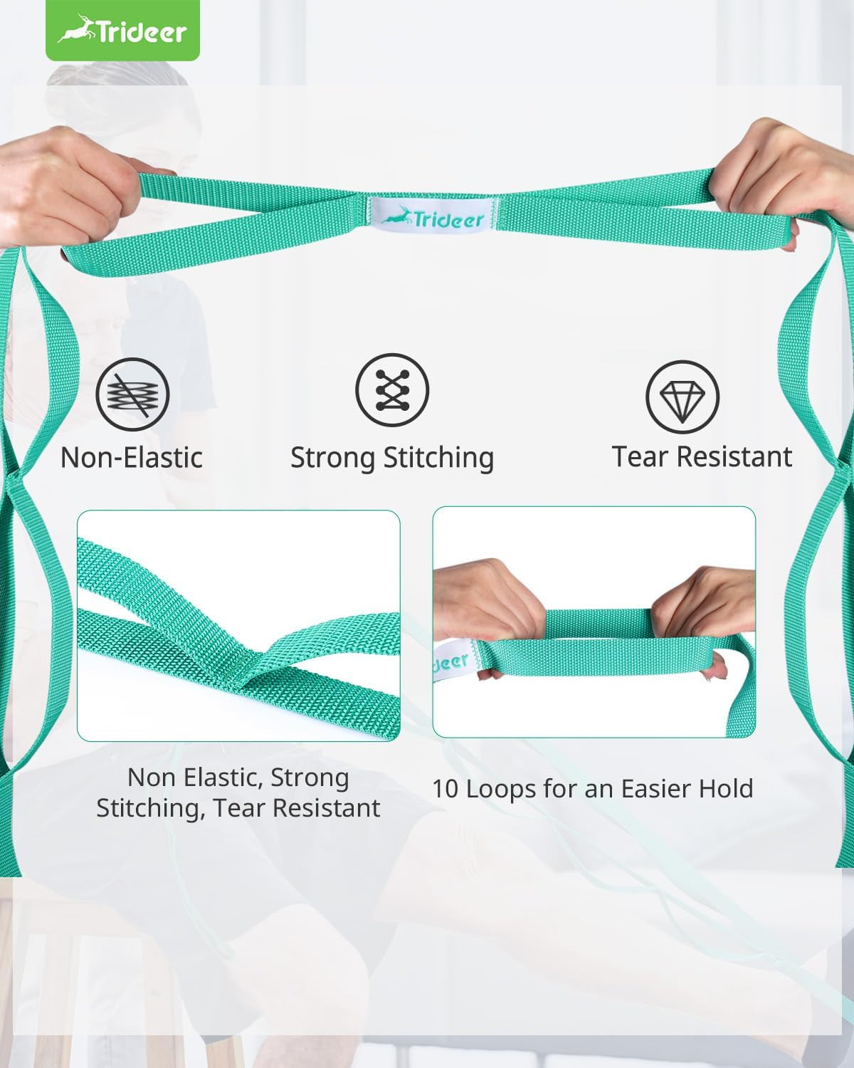 Stretching Strap Yoga Strap Yoga Band for Physical Therapy, 10 Loop Non-Elastic Yoga Straps for Stretching, Pilates, Exercise & Dancing, Stretch Band with Aesthetic Packaging for Women & Men